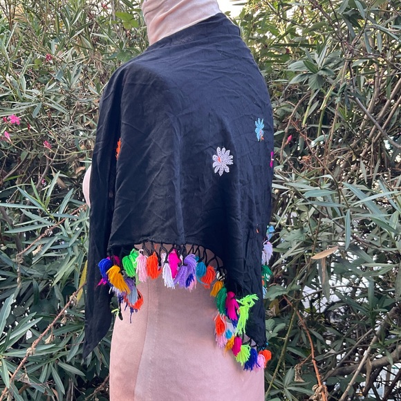 Colorful handmade bohemian gypsy triangle scarf tassels fringe sequins detail - Picture 5 of 11